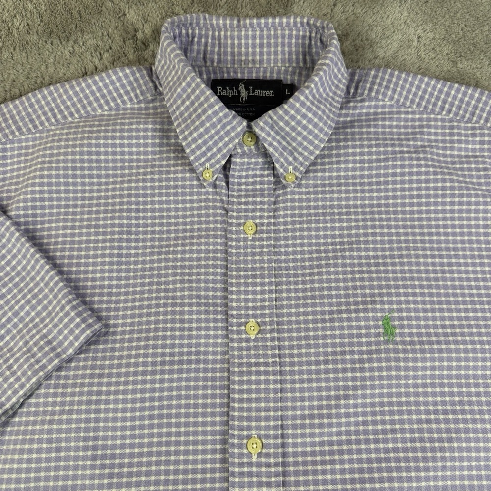 Ralph Lauren Vintage USA Button Down Shirt Mens Large Purple‎ Oxford Check 90s